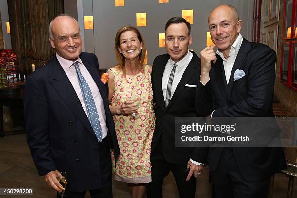 Nicholas Coleridge, Jo Levin, David Furnish and Dylan Jones attends the GQ and LC:M Party during the London Collections: Men SS15 on June 17, 2014 in...