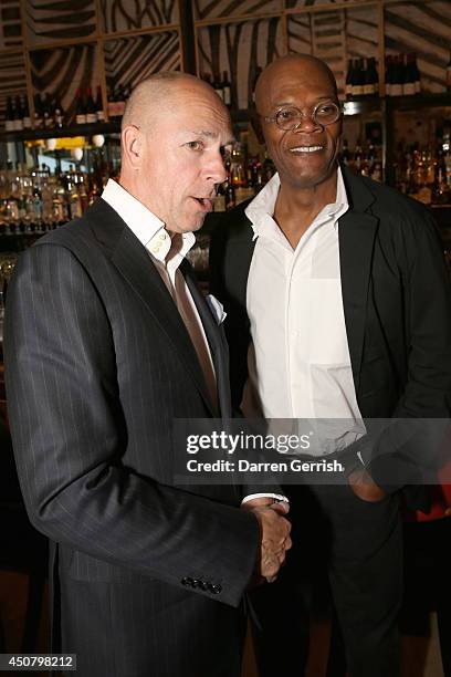 Dylan Jones and Samuel L Jackson attends the GQ and LC:M Party during the London Collections: Men SS15 on June 17, 2014 in London, England.