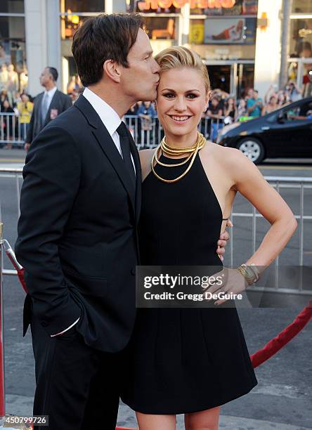 Actors Anna Paquin and Stephen Moyer arrive at HBO's "True Blood" final season premiere at TCL Chinese Theatre on June 17, 2014 in Hollywood,...