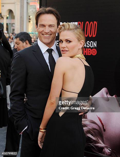 Actors Anna Paquin and Stephen Moyer arrive at HBO's "True Blood" final season premiere at TCL Chinese Theatre on June 17, 2014 in Hollywood,...