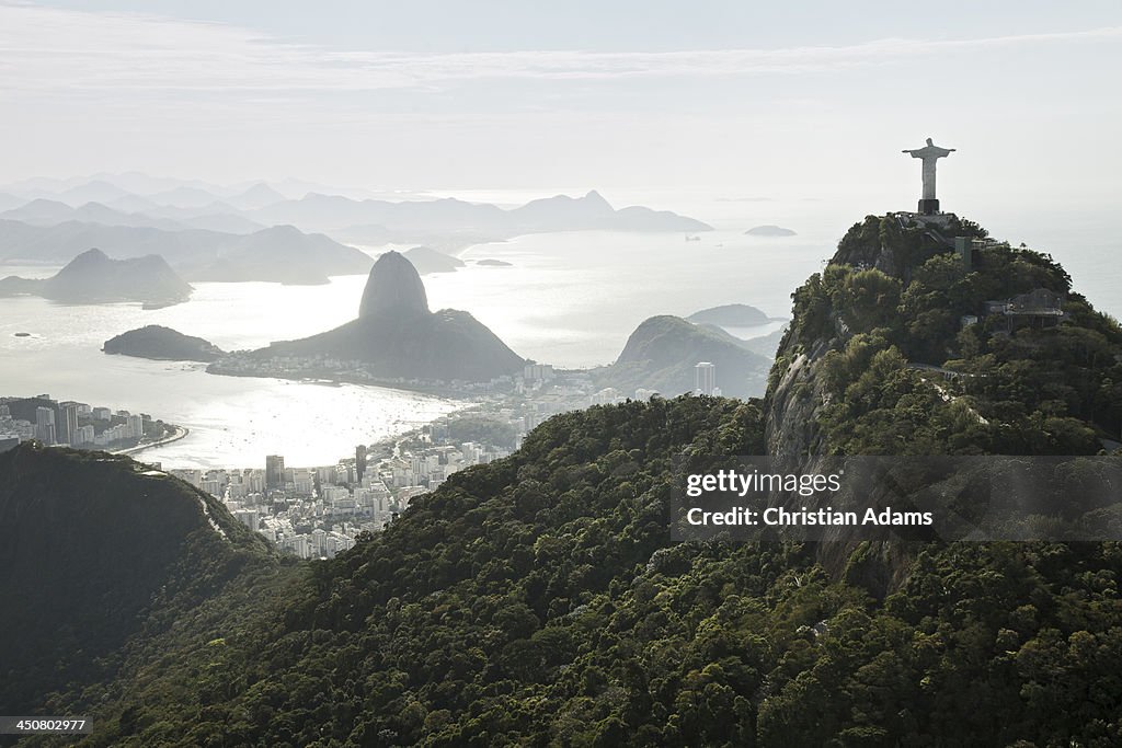 Sunny view onto Corcovado and Sugarloaf
