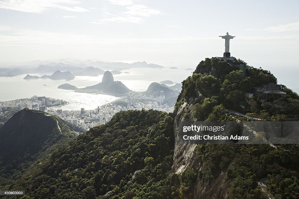 Sunny view onto Corcovado and Sugarloaf