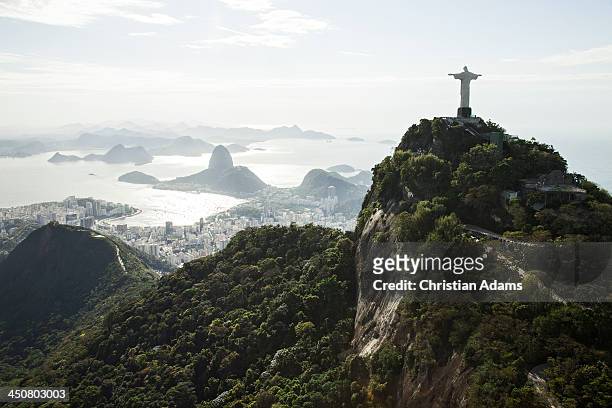 sunny view onto corcovado and sugarloaf - rio de janeiro stock pictures, royalty-free photos & images