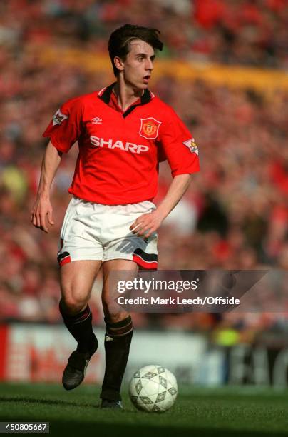 March 1995 FA Cup 6th Round Football-, Manchester United v Queens Park Rangers , Gary Neville of United.