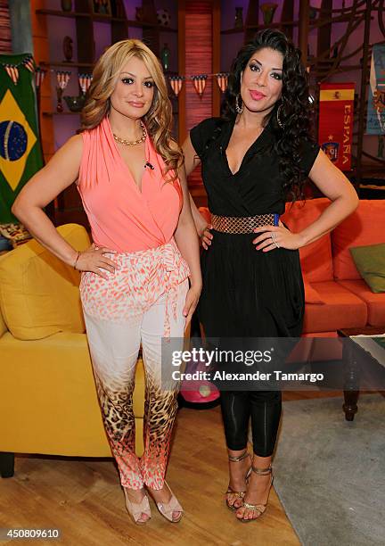 Marisol Terrazas and Vicky Terrazas of Los Horoscopos de Durango are seen on the set of Despierta America at Univision Headquarters on June 18, 2014...