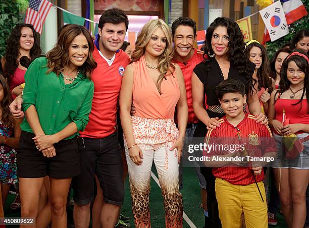 Karla Martinez, Paul Stanley, Marisol Terrazas, Johnny Lozada and Vicky Terrazas are seen on the set of Despierta America at Univision Headquarters...