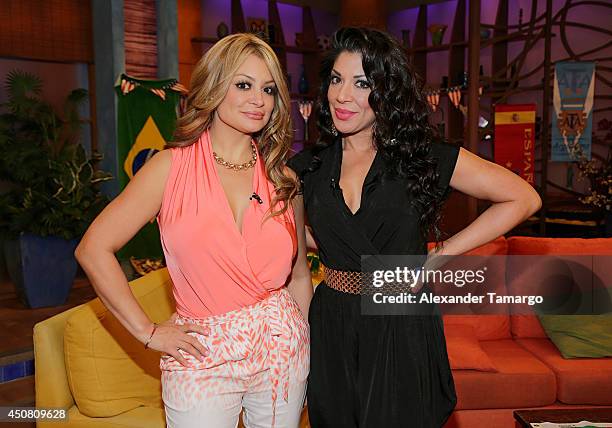 Marisol Terrazas and Vicky Terrazas of Los Horoscopos de Durango are seen on the set of Despierta America at Univision Headquarters on June 18, 2014...