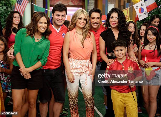 Karla Martinez, Paul Stanley, Marisol Terrazas, Johnny Lozada and Vicky Terrazas are seen on the set of Despierta America at Univision Headquarters...