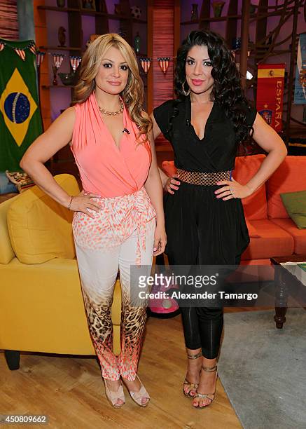 Marisol Terrazas and Vicky Terrazas of Los Horoscopos de Durango are seen on the set of Despierta America at Univision Headquarters on June 18, 2014...