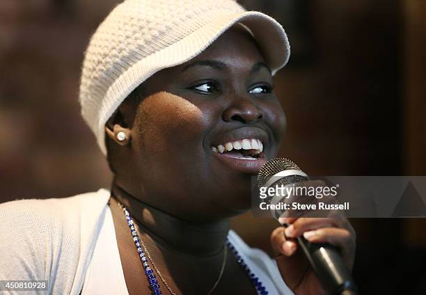 Dayme Arocena sings vocals. Saxophone player Jane Bunnett and her all-girl Cuban band rehearse for their upcoming tour and appearance at the TD Jazz...