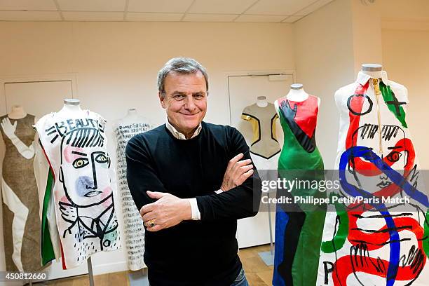 Stylist Jean-Charles de Castelbajac is photographed for Paris Match at his office Quai de Jemmapes on December 2, 2013 in Paris,France.