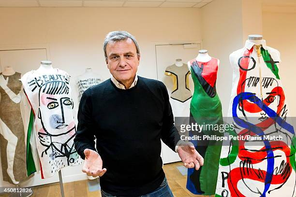 Stylist Jean-Charles de Castelbajac is photographed for Paris Match at his office Quai de Jemmapes on December 2, 2013 in Paris,France.