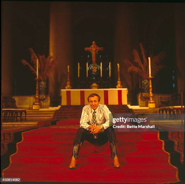 Russian poet Yevgeny Yevtushenko photographed in 1986 at the Cathedral of St. John the Divine in New York City.