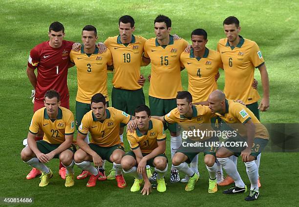 Members of the Australia's national team Australia's goalkeeper Mathew Ryan, Australia's defender Jason Davidson, Australia's defender Ryan McGowan,...