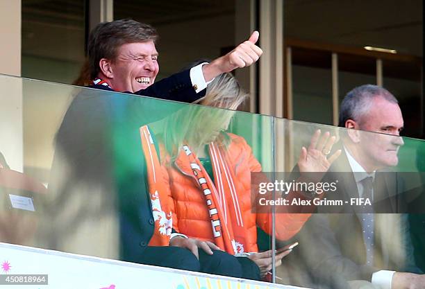 King Willem-Alexander of the Netherlands and Queen Maxima of the Netherlands attend the 2014 FIFA World Cup Brazil Group B match between Australia...