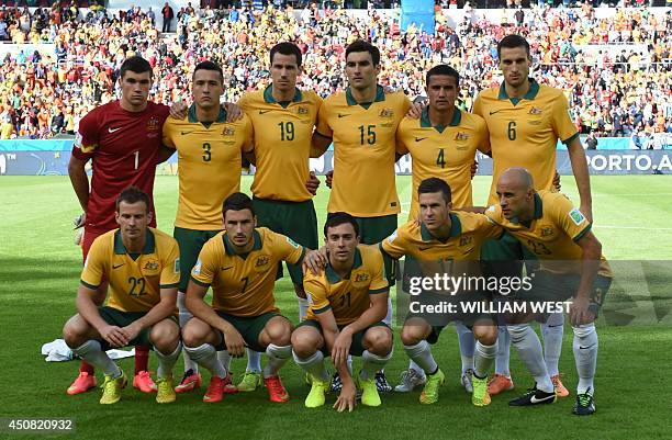 Members of the Australia's national team Australia's goalkeeper Mathew Ryan, Australia's defender Jason Davidson, Australia's defender Ryan McGowan,...