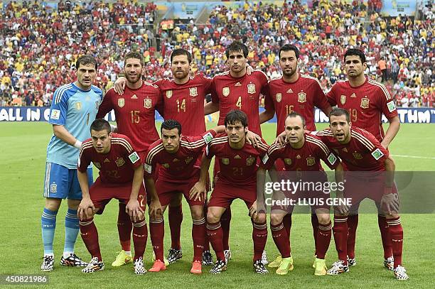 Members of Spain's national team Spain's goalkeeper and captain Iker Casillas, Spain's defender Sergio Ramos, Spain's midfielder Xabi Alonso, Spain's...