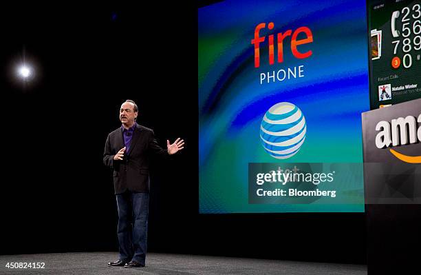 Ralph De La Vega, president and chief executive officer of AT&T Mobility LLC, speaks during an event unveiling the Fire Phone at Fremont Studios in...