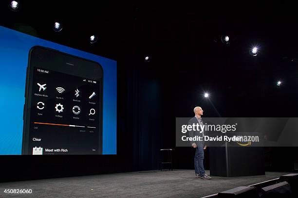 Amazon.com founder and CEO Jeff Bezos presents the company's first smartphone, the Fire Phone, on June 18, 2014 in Seattle, Washington. The...