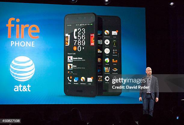 Amazon.com founder and CEO Jeff Bezos presents the company's first smartphone, the Fire Phone, on June 18, 2014 in Seattle, Washington. The...