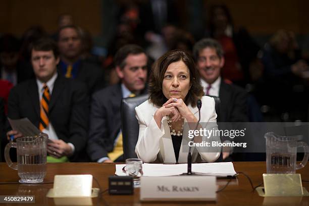 Sarah Bloom Raskin, governor of the U.S. Federal Reserve and nominee to be deputy U.S. Treasury secretary, waits for the start of a Senate Finance...