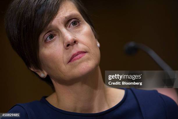 Rhonda Schnare Schmidtlein, nominee to be a member of the U.S. International Trade Commission, listens during a Senate Finance Committee confirmation...