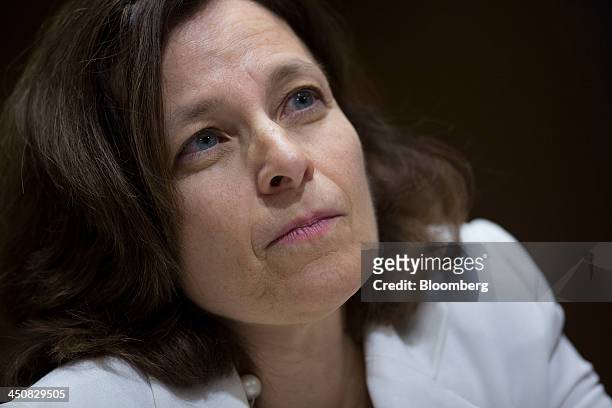 Sarah Bloom Raskin, governor of the U.S. Federal Reserve and nominee to be deputy U.S. Treasury secretary, listens during a Senate Finance Committee...