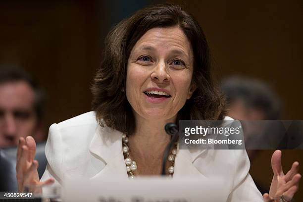 Sarah Bloom Raskin, governor of the U.S. Federal Reserve and nominee to be deputy U.S. Treasury secretary, speaks during a Senate Finance Committee...