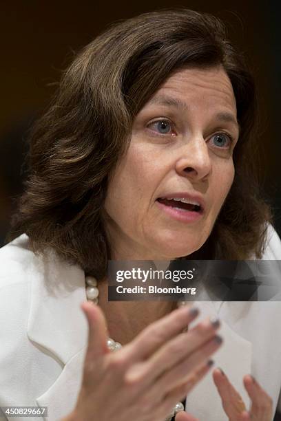 Sarah Bloom Raskin, governor of the U.S. Federal Reserve and nominee to be deputy U.S. Treasury secretary, speaks during a Senate Finance Committee...