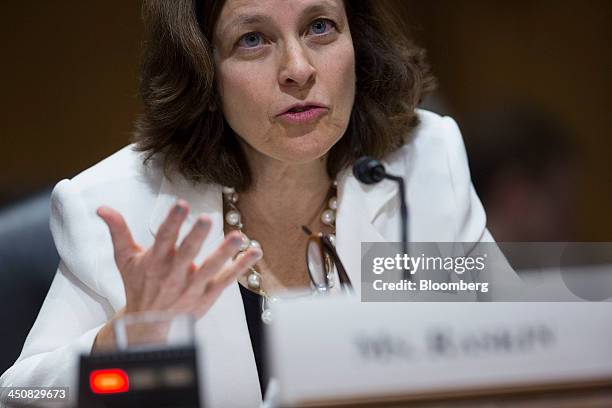 Sarah Bloom Raskin, governor of the U.S. Federal Reserve and nominee to be deputy U.S. Treasury secretary, speaks during a Senate Finance Committee...