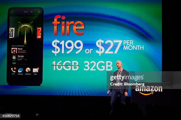 Jeff Bezos, chief executive officer of Amazon.com Inc., speaks after unveiling the Fire Phone during an event at Fremont Studios in Seattle,...