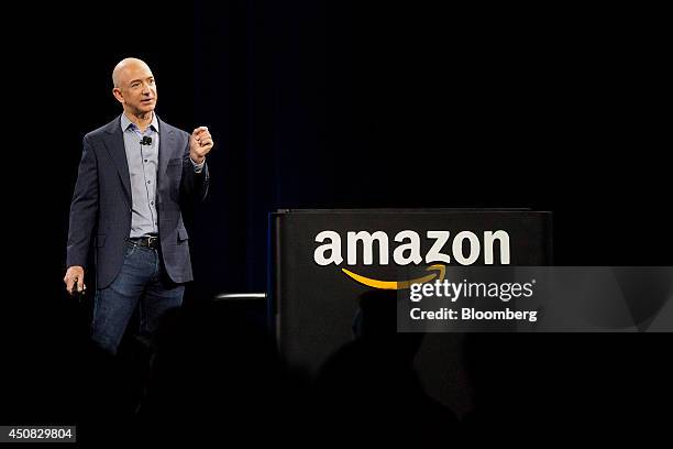 Jeff Bezos, chief executive officer of Amazon.com Inc., speaks after unveiling the Fire Phone during an event at Fremont Studios in Seattle,...