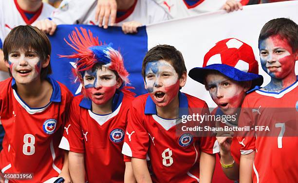 Chile suppoters enjoy the atmosphere prior to the 2014 FIFA World Cup Brazil Group B match between Spain and Chile at Estadio Maracana on June 18,...