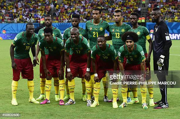 Cameroon's team defender Aurelien Chedjou, midfielder Alexandre Song, midfielder Joel Matip, forward Eric Maxim Choupo-Moting, defender Nicolas...