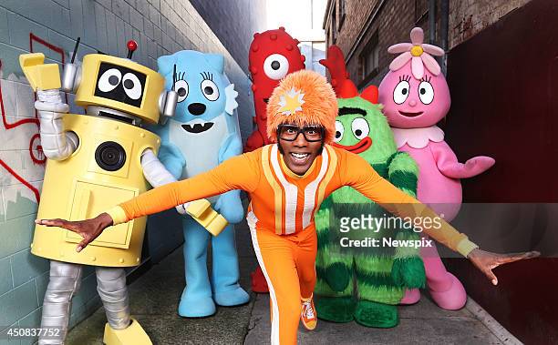 DJ Lance Rock, Muno, Foofa, Brobee, Toodee and Plex from American News  Photo - Getty Images