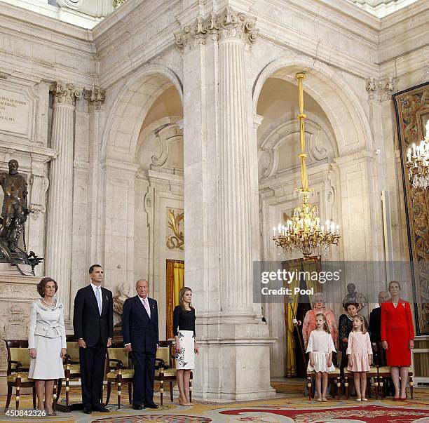 Queen Sofia of Spain, Prince Felipe of Spain,King Juan Carlos of Spain, Princess Letizia of Spain, Infanta Pilar de Borbon, Infanta Margarita of...