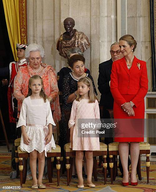 Infanta Pilar de Borbon, Infanta Margarita of Spain, Princess Leonor of Spain, Princess Sofia of Spain and Princess Elena of Spain attend the...