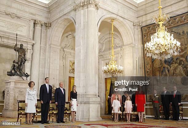 Queen Sofia of Spain, Prince Felipe of Spain,King Juan Carlos of Spain, Princess Letizia of Spain, Infanta Pilar de Borbon, Infanta Margarita of...