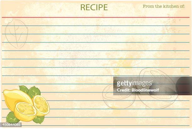 ilustraciones, imágenes clip art, dibujos animados e iconos de stock de old fashioned receta, limones plantilla de tarjeta de - recetas