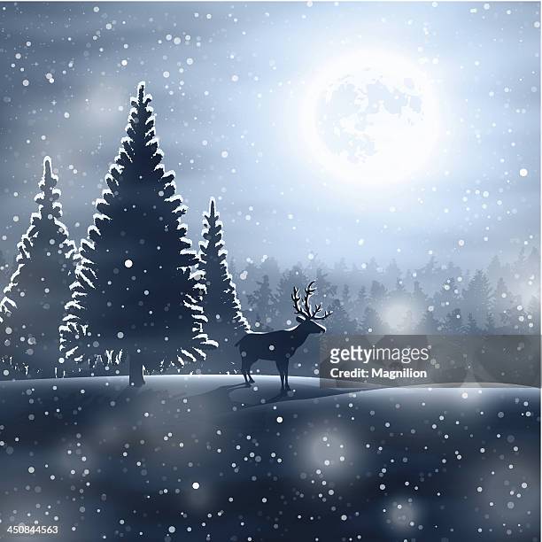 winter landscape - deer antler silhouette stock illustrations