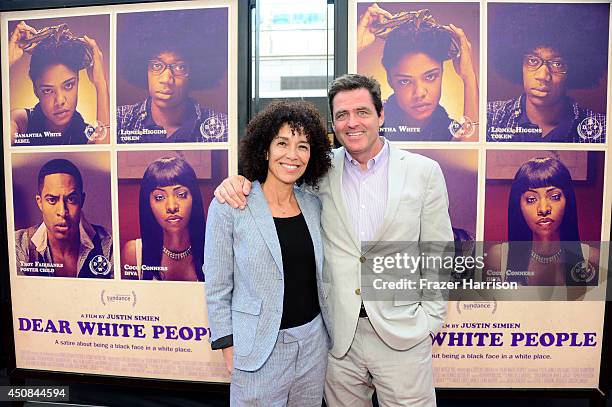 Los Angeles Film Festival director Stephanie Allain and Film Independent President Josh Welsh attend the premiere of "Dear White People" during the...