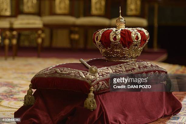 The Spanish crown is displayed before a swearing in ceremony for FelipeVI King of Spain at the Congress of Deputies, Spain's lower House in Madrid on...