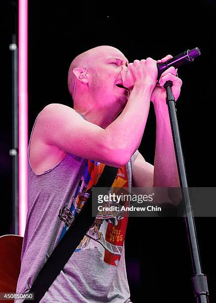 Singer Isaac Slade of The Fray perform on stage at Malkin Bowl at Stanley Park on June 18, 2014 in Vancouver, Canada.