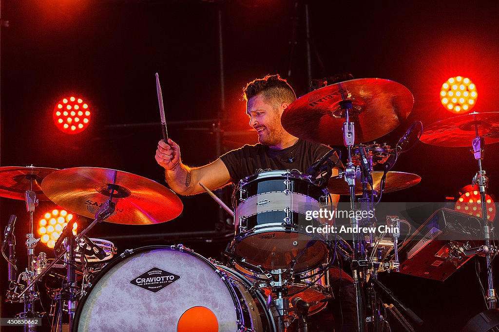 Drummer Ben Wysocki Of The Fray Performs On Stage At Malkin Bowl At drummer-ben-wysocki-of-the-fray-performs-on-stage-at-malkin-bowl-at