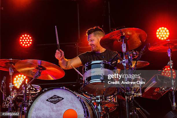 Drummer Ben Wysocki of the Fray performs on stage at Malkin Bowl at Stanley Park on June 18, 2014 in Vancouver, Canada.