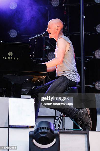 Singer Isaac Slade of The Fray perform on stage at Malkin Bowl at Stanley Park on June 18, 2014 in Vancouver, Canada.