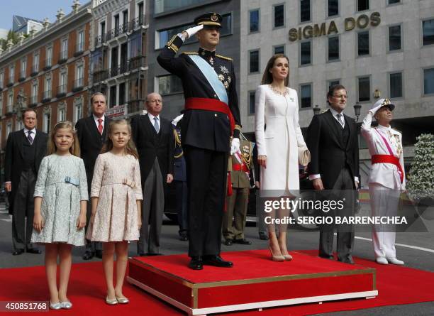 Spanish Princess Sofia, Spanish Crown Princess of Asturias Leonor, Spain's King Felipe VI and Spain's Queen Letizia, Spanish Prime Minister Mariano...