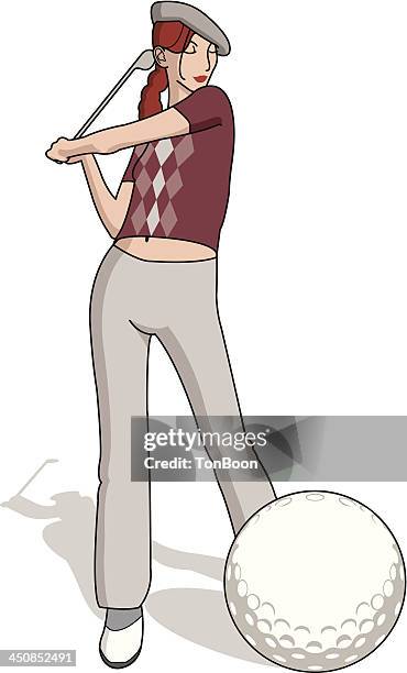 stockillustraties, clipart, cartoons en iconen met woman playing golf - female golfer illustration
