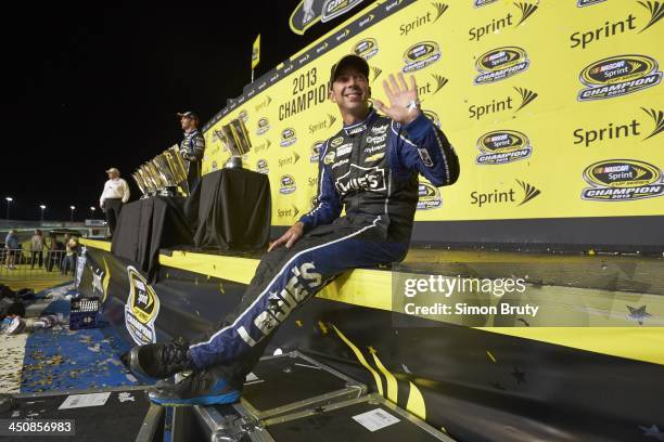 Ford EcoBoost 400: Portrait of crew chief Chad Knaus victorious in Victory Lane after winning Sprint Cup Series championship at Homestead-Miami...