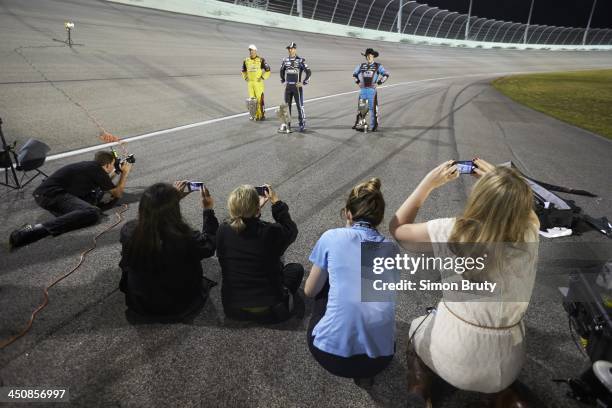 Ford EcoBoost 400: Portrait of Camping World Truck Series winner Matt Crafton, Sprint Cup Series winner Jimmie Johnson, and Nationwide Series winner...